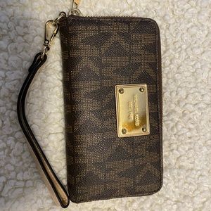 Brown logo Michael kors wristlet wallet